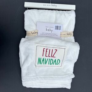 Rae Dunn FELIZ NAVIDAD Christmas Baby Blanket 30” X 40” White Soft Plush Throw